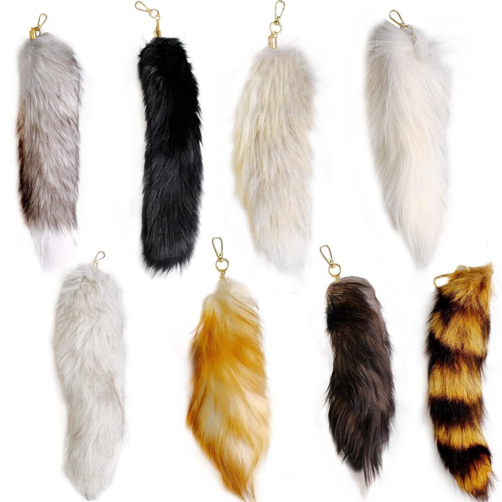 7749 8 Pcs Huge and Fluffy Faux Fur Tail Keychain in 8 Styles, Realistic